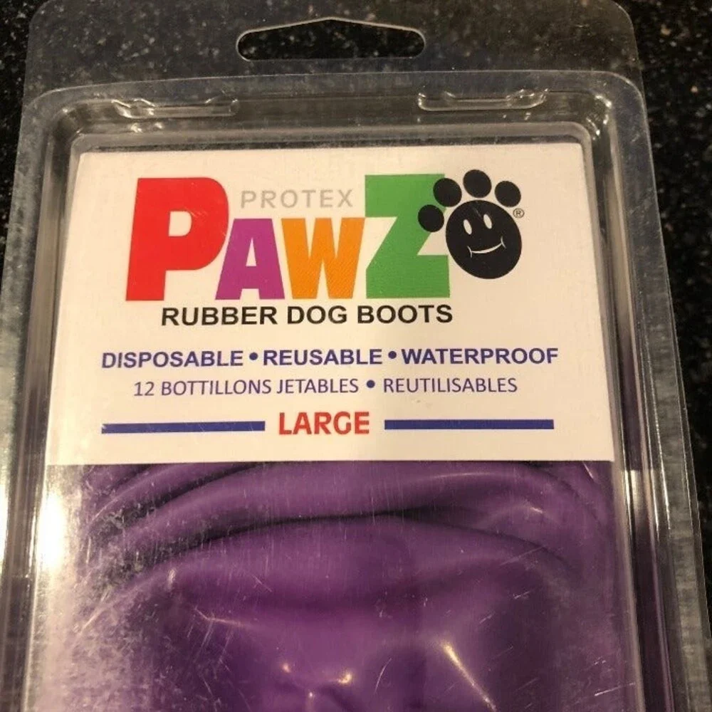 Protex Pawz Large Purple Rubber Dog Boots 12 Pack Reusable Waterproof